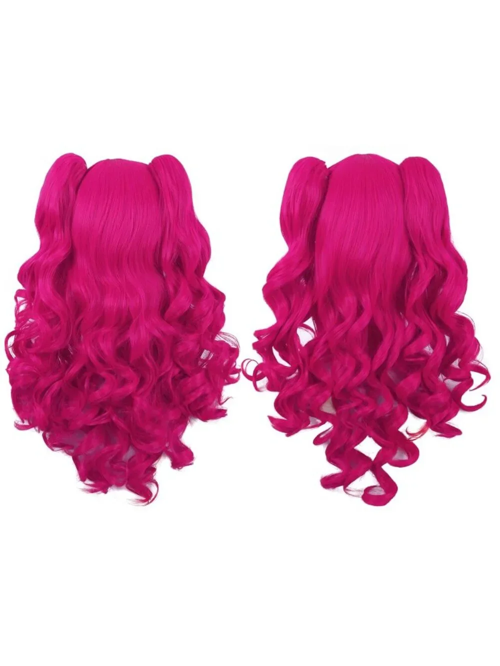 Women's Hot Pink 28 Inch Lolita Long Curly 2 Ponytails Clip On Cosplay Wigs